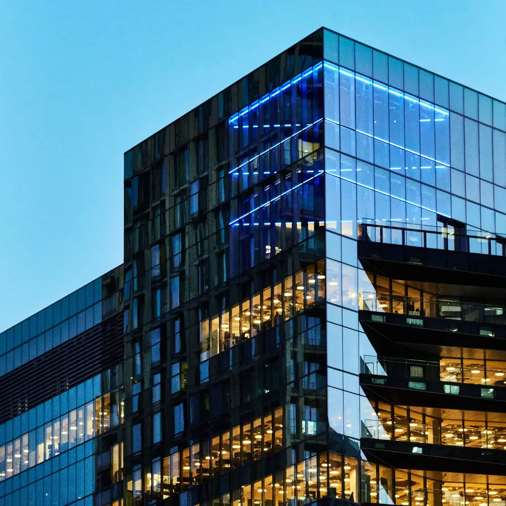 Commercial building with curtain glass facade
