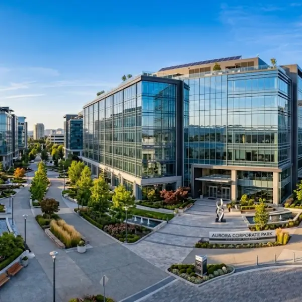 Commercial building with curtain glass facade