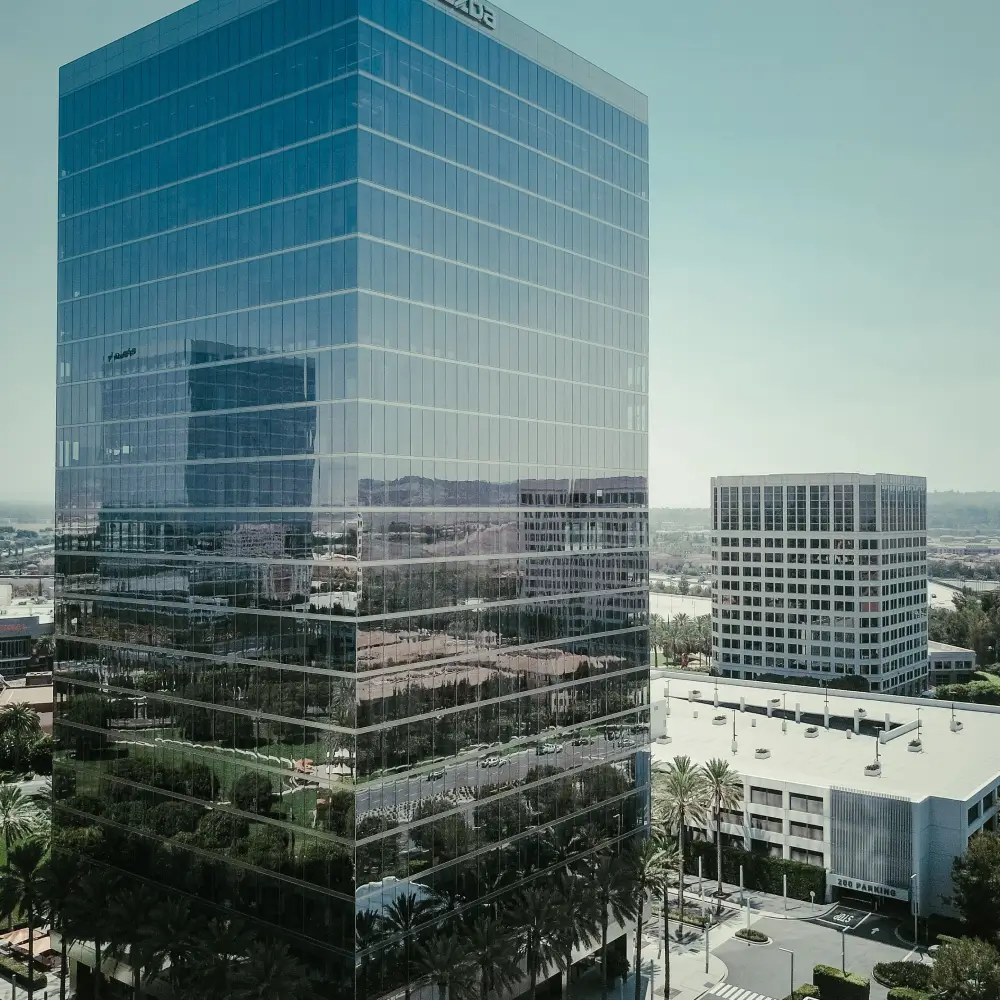 Commercial building with curtain glass facade